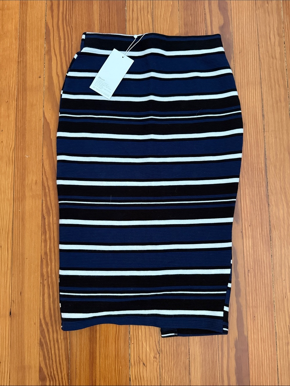 Zara Navy, Black and White Striped Pencil Skirt